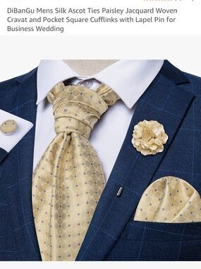 Set of four. Ascot Tie with Matching Pocket Square and Lapel Flower -